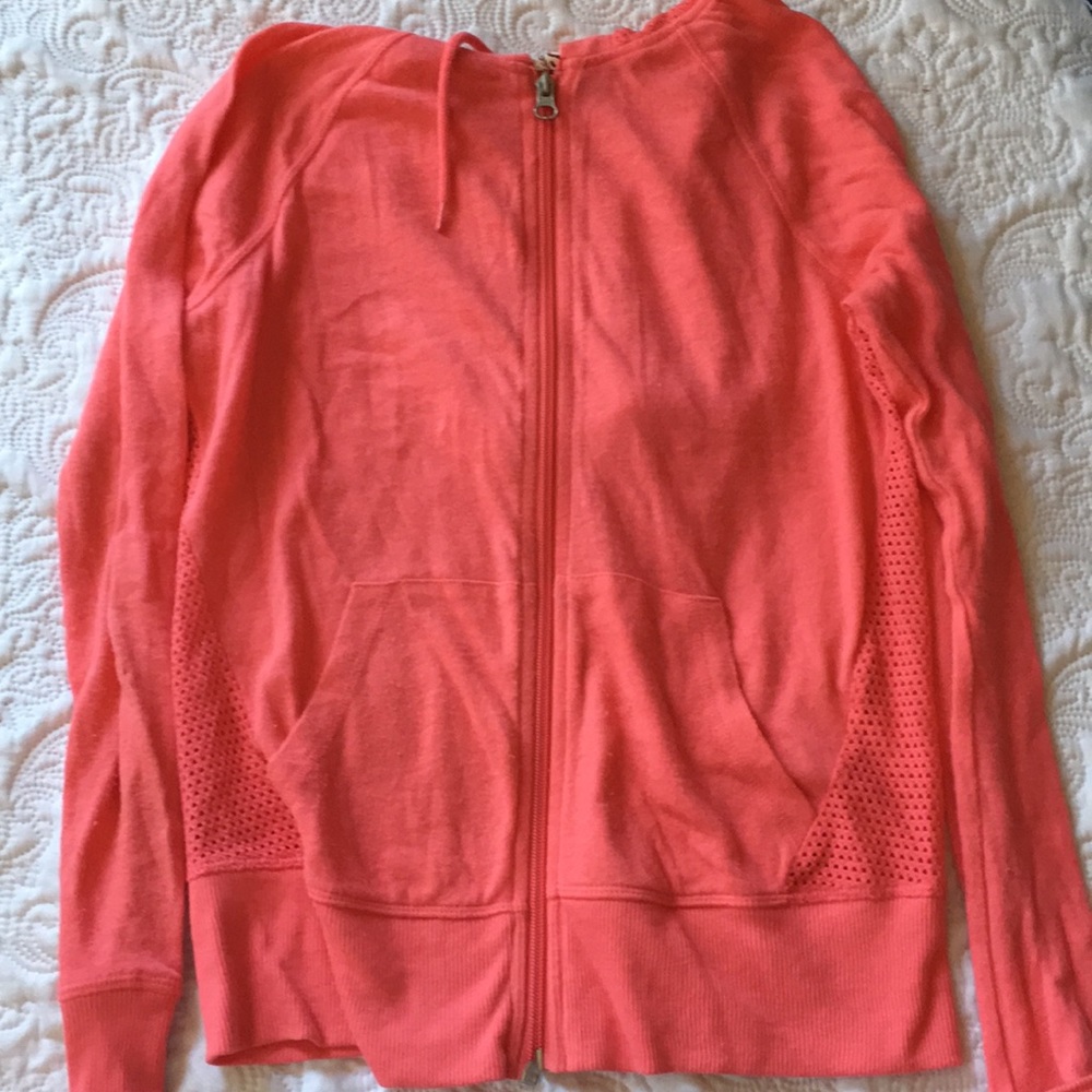 Pink zip up jacket with mesh hoodie